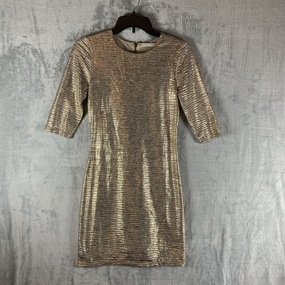 Alice + Olivia Women's Dress Delora Gold Metallic Mini Zip‎ Bodycon Stretch 6 - Picture 1 of 7